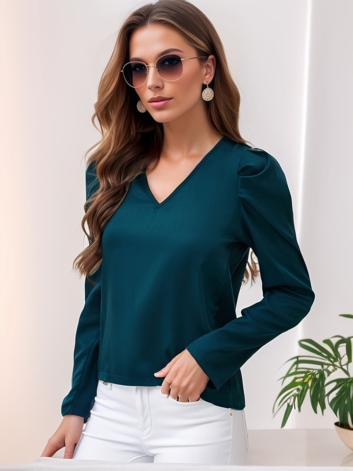 Dark Green Full Puff Sleeves Top