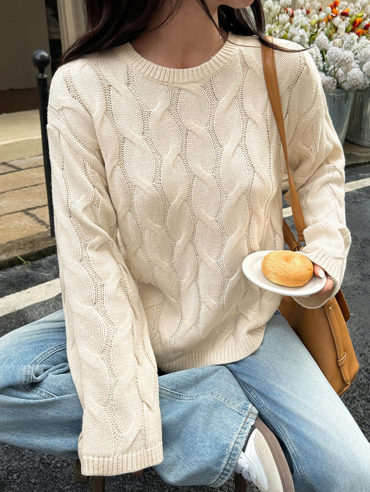 Beige Cable Textured Sweater