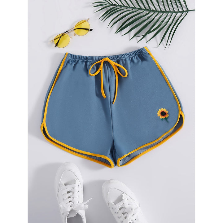 Blue Contrast Hem Printed Shorts