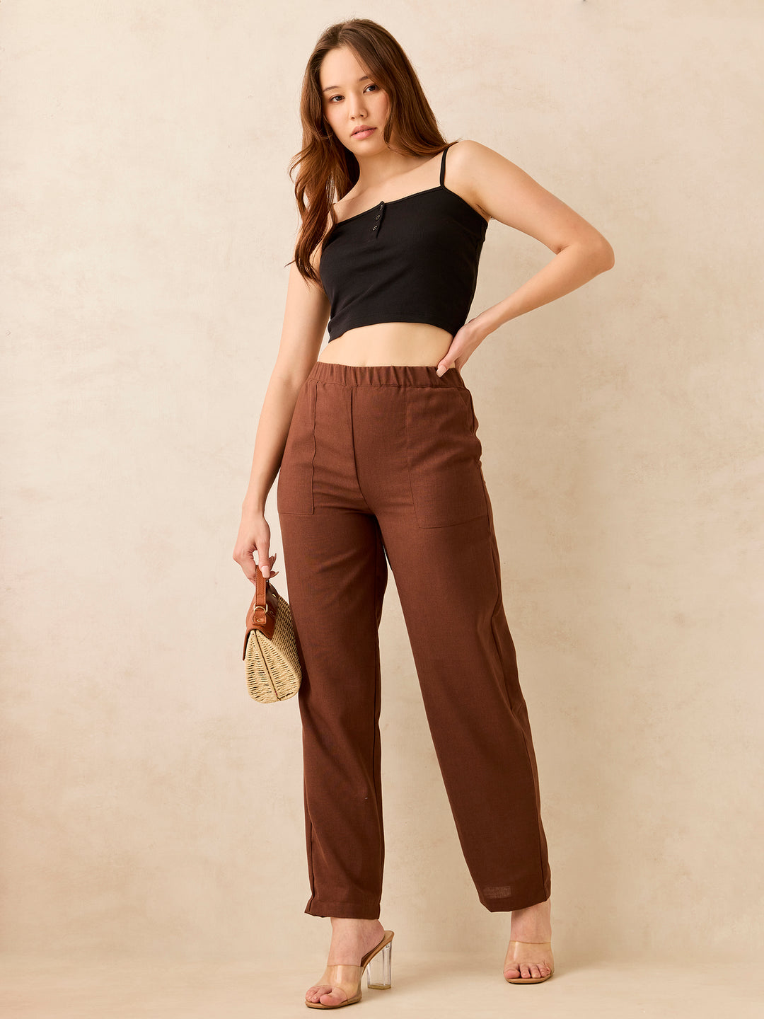 Brown Pleated High Waisted Trousers