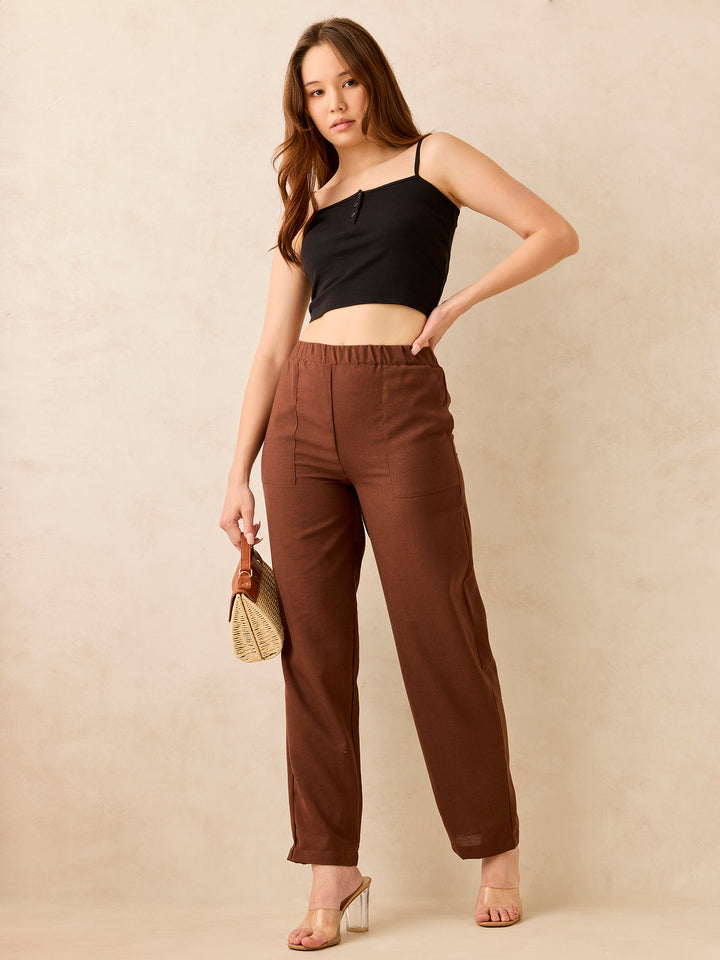 Brown Pleated High Waisted Trousers