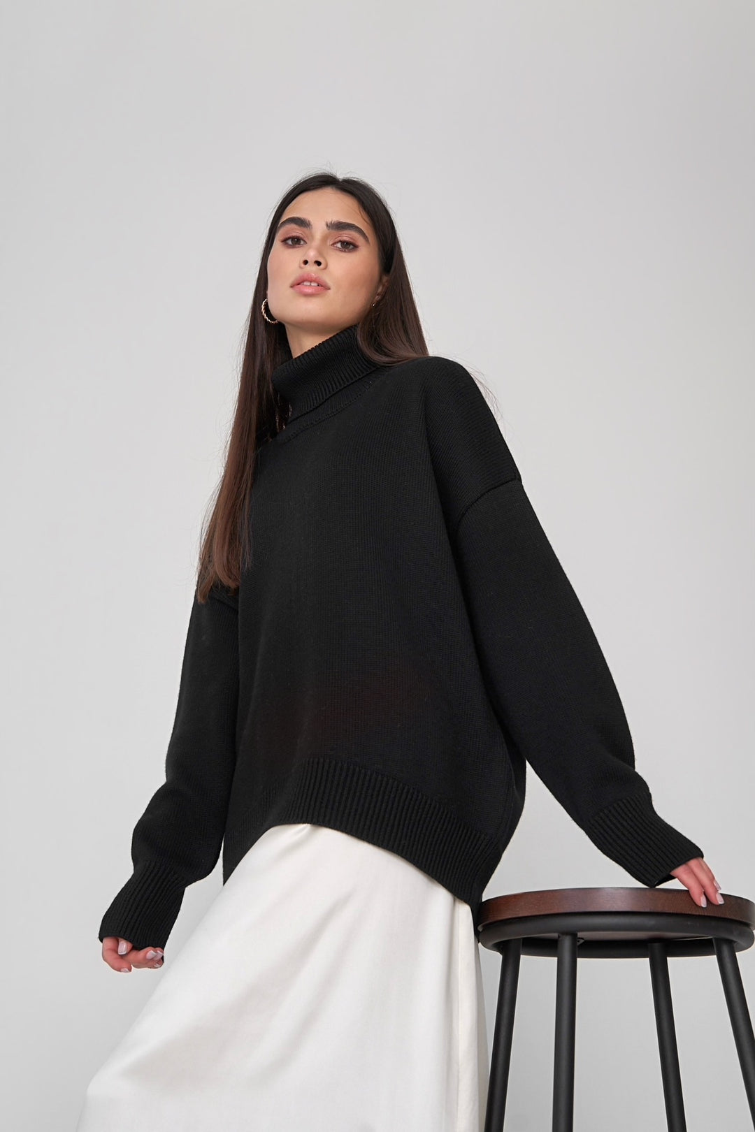 Black Turtle Neck Oversized Solid Sweater