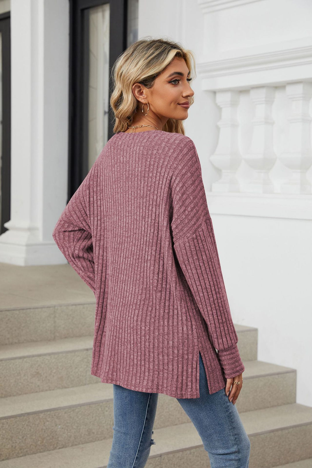 Mauve Full Sleeves Round Neck Sweaters