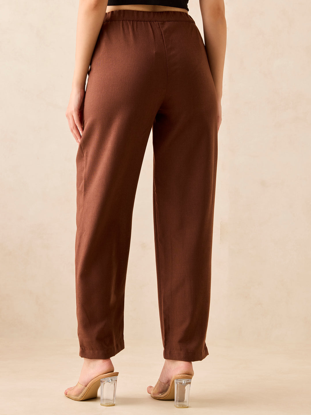 Brown Pleated High Waisted Trousers