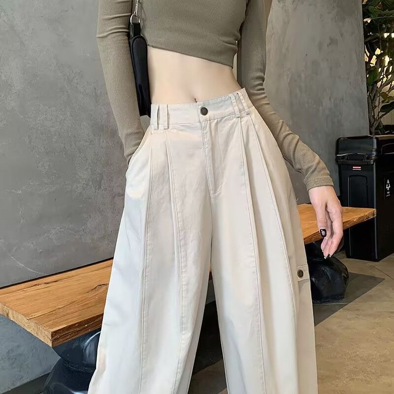 Cream Basic Solid Pleated Trousers