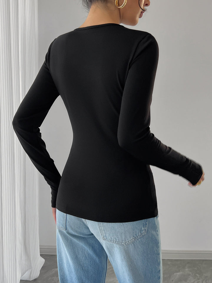 Black Full Sleeve Neck Cut-Out Detail Top