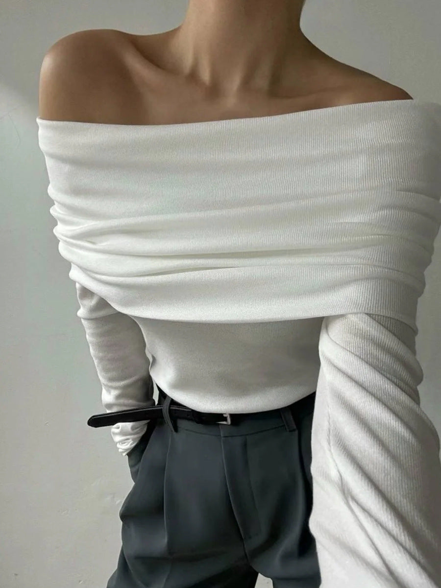 White Off-Shoulder Solid Sweater
