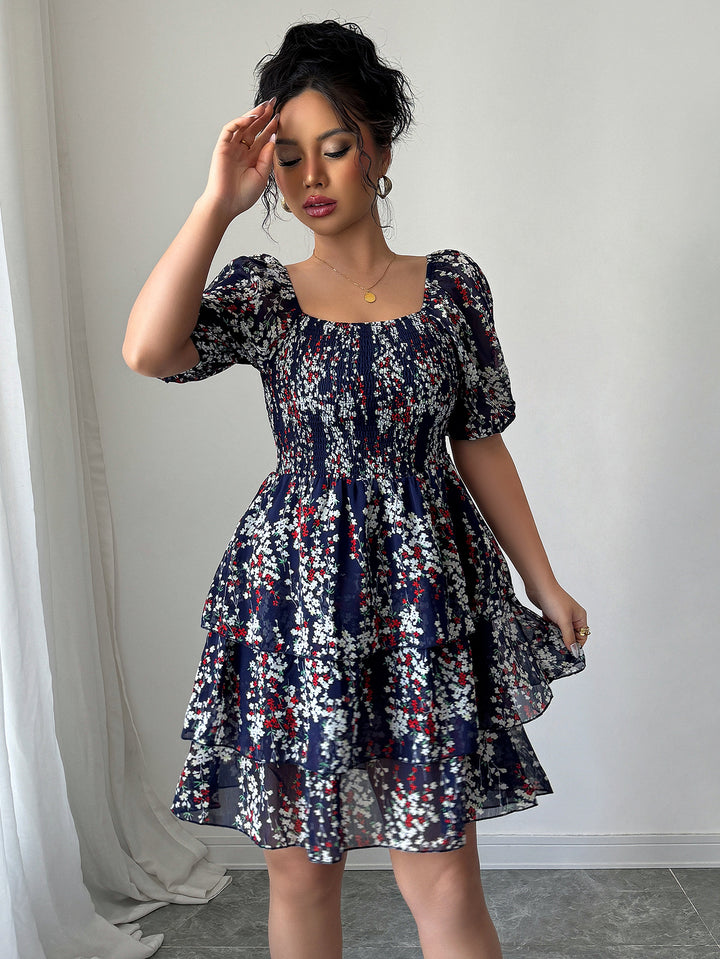 Blue Puff Sleeved Skater Dress