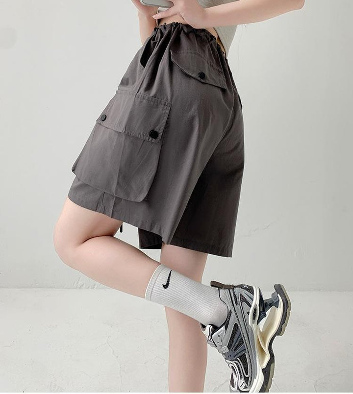 Charcoal Relaxed Fit Drawstring Cargo Shorts