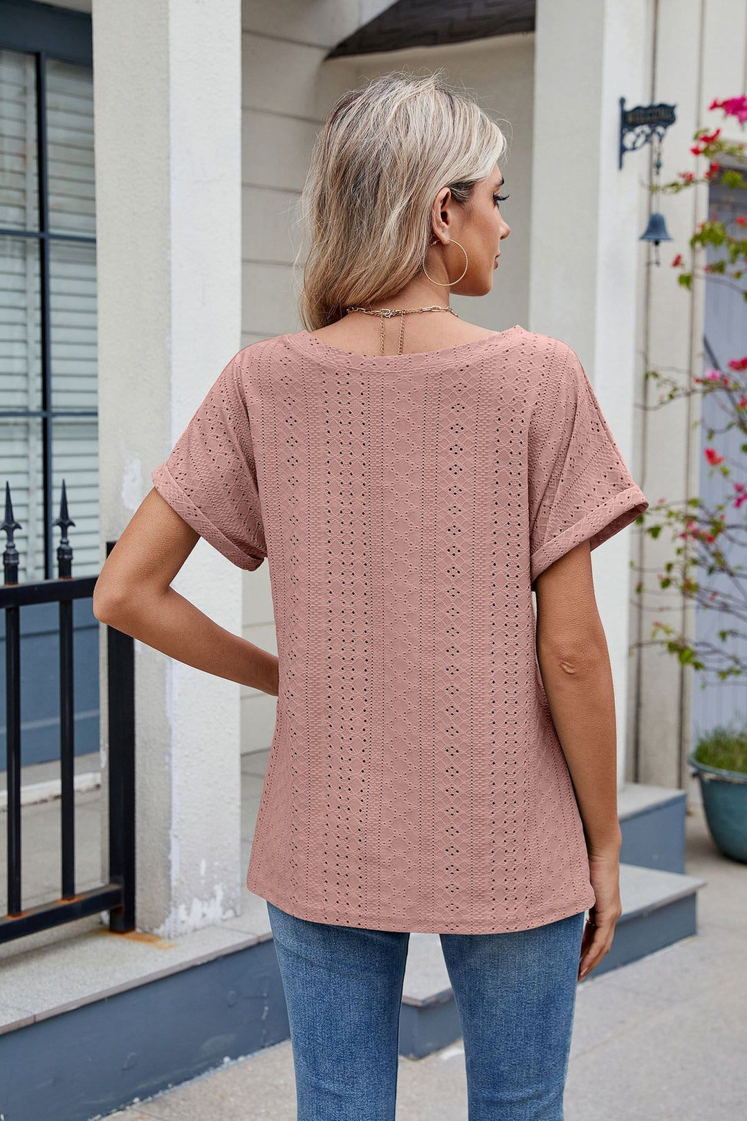 Nude Short Sleeve Round Neck Top