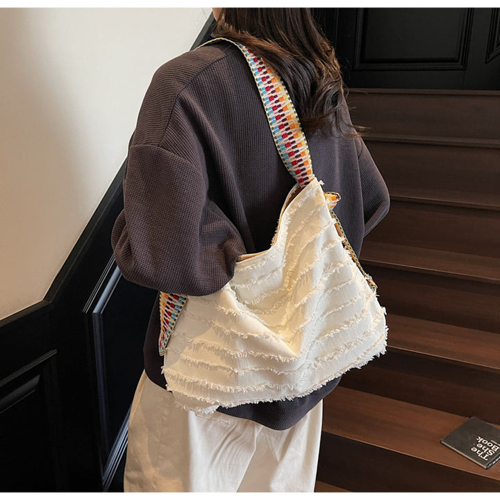 Off White Boho Fringe Tote Bag