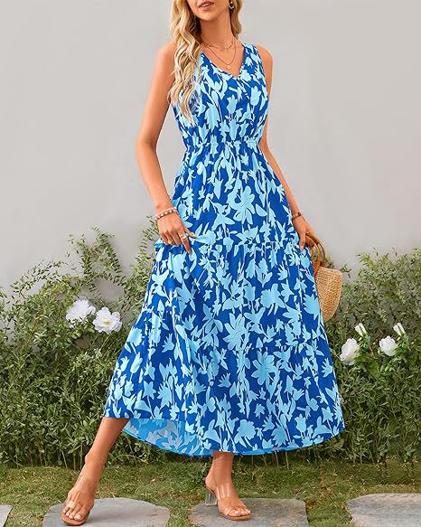 Light Blue V Neck Printed Cinched Waist Dress