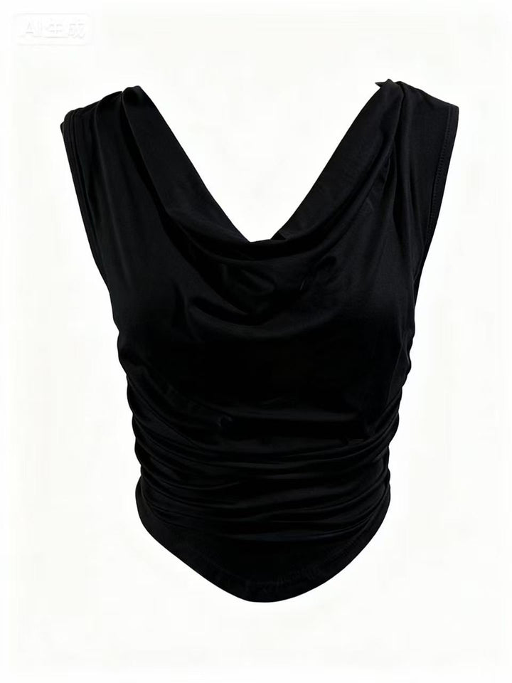 Black Sleeveless Cowl Neck Top