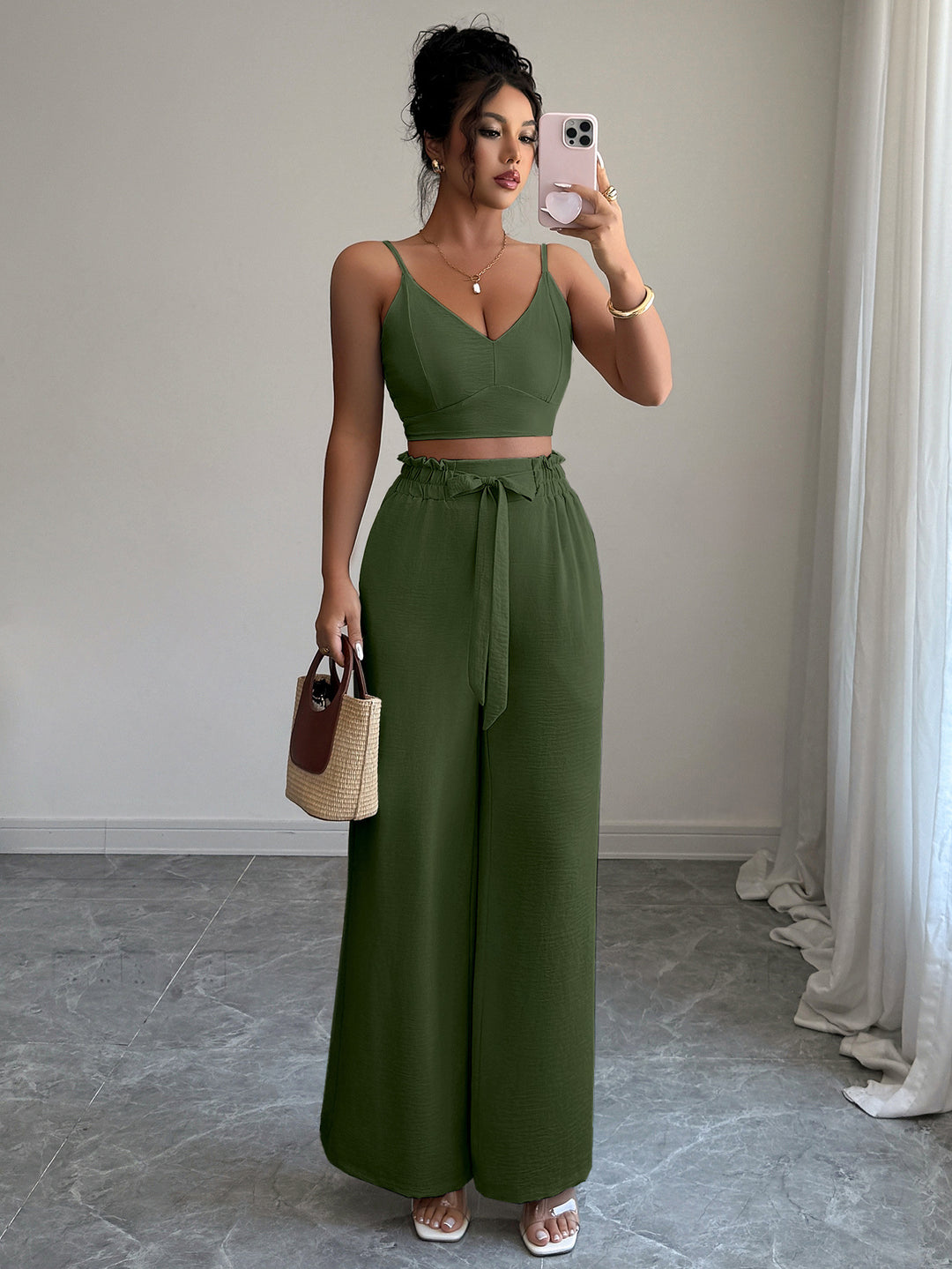 Green Cami Top And Pants Co-Ord Set