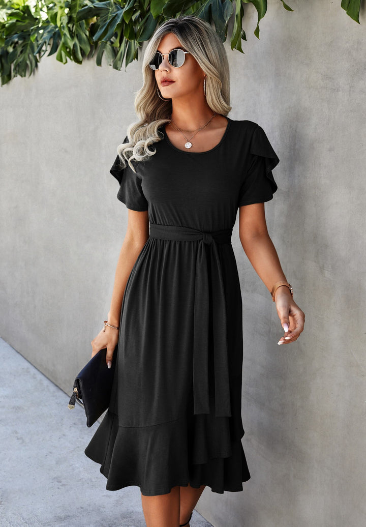 Black Fit And Flare Tiered Midi Dress