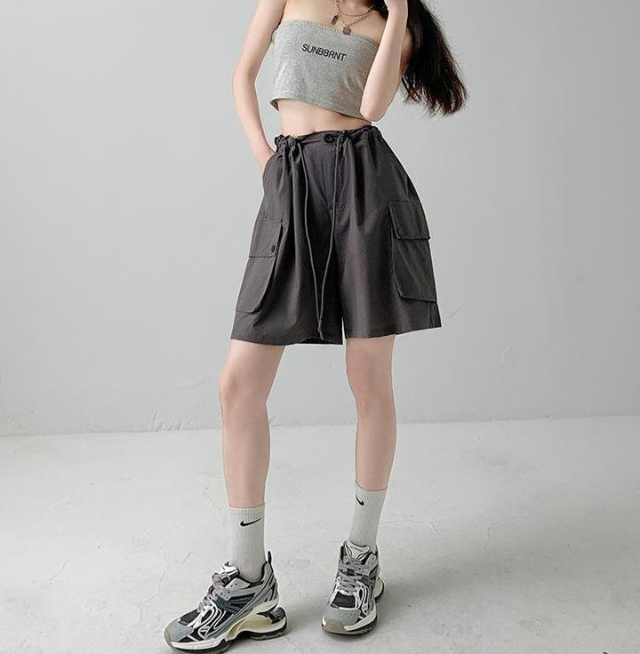 Charcoal Relaxed Fit Drawstring Cargo Shorts