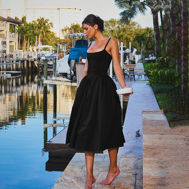 Black Corset Upper With Gathered Bottom Dress