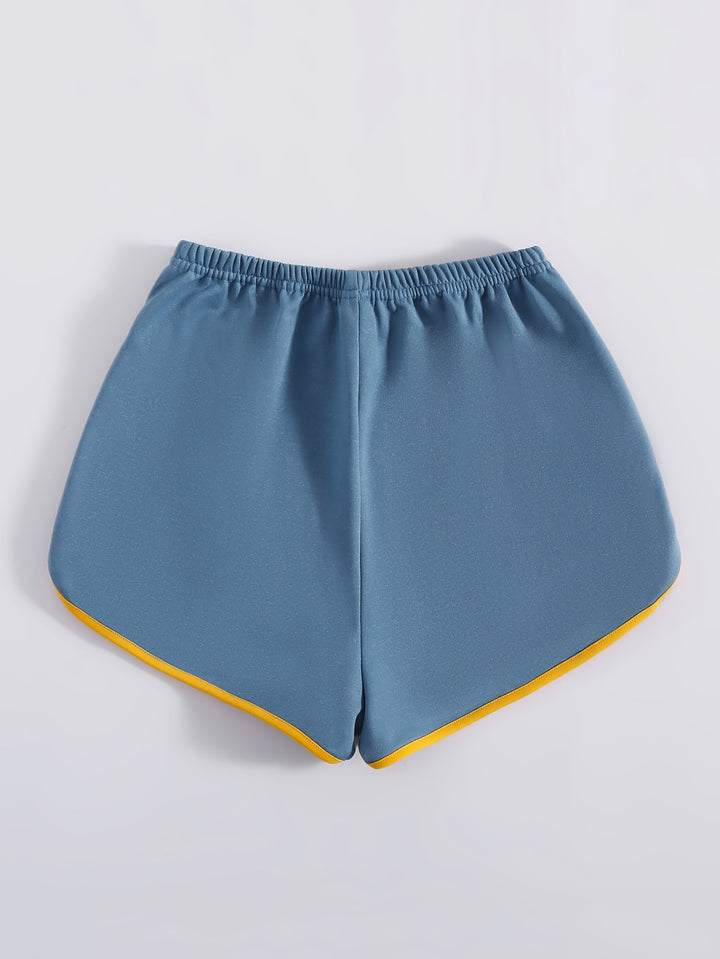 Blue Contrast Hem Printed Shorts