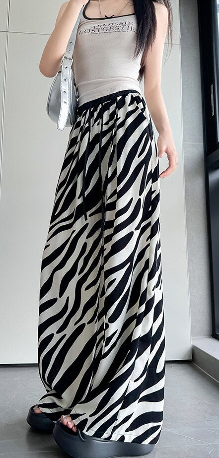 Black Wide Leg Animal Print Pants