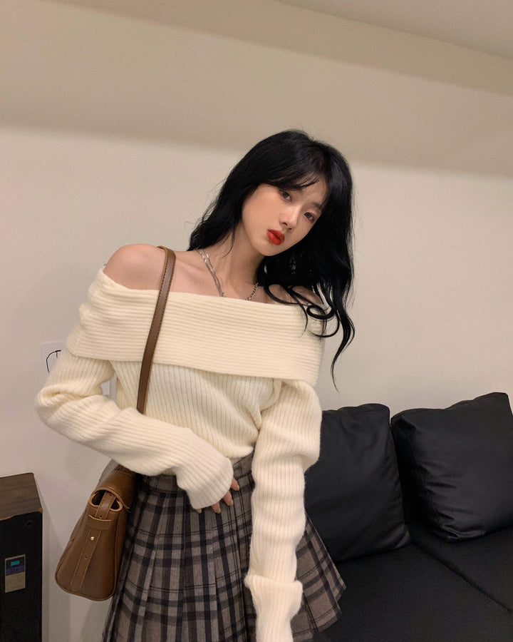 Cream Off Shoulder Full Sleeve Top