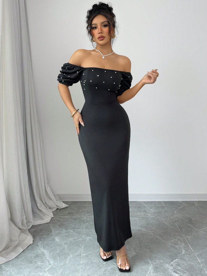 Black Off Shoulder Fitted Dress
