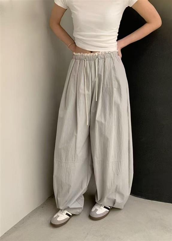 Grey Frill Waist Cargo Pants