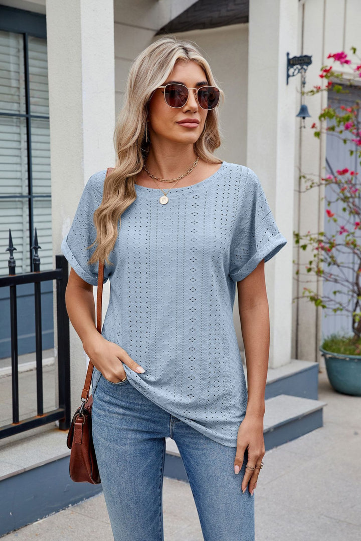 Blue Short Sleeve Round Neck Top