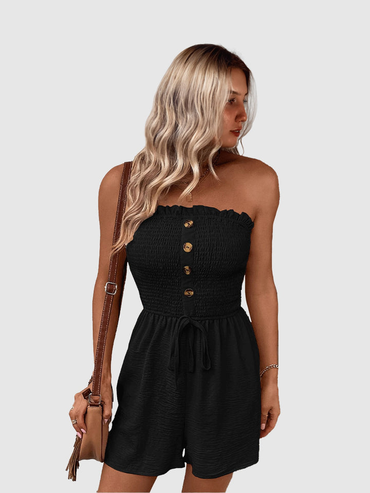 Black Smocked Tube Romper