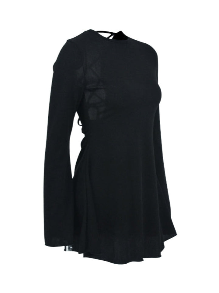 High Neck Bell Sleeves Mini Dress
