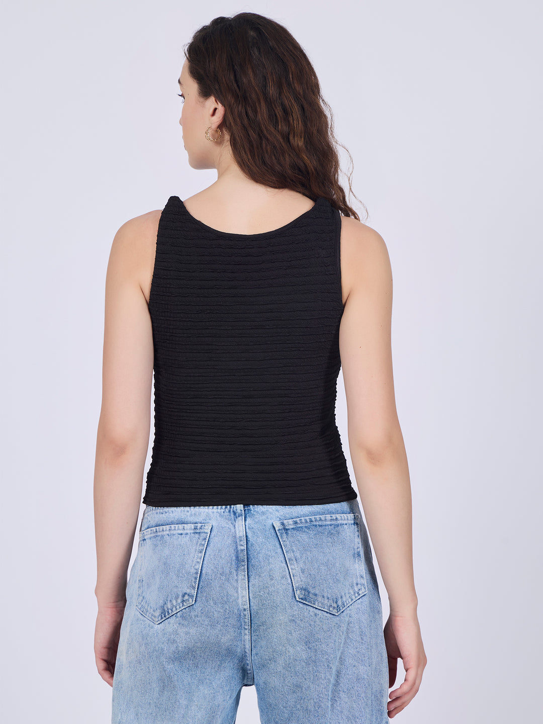 Black Textured Knit Halter Neck Tank Top