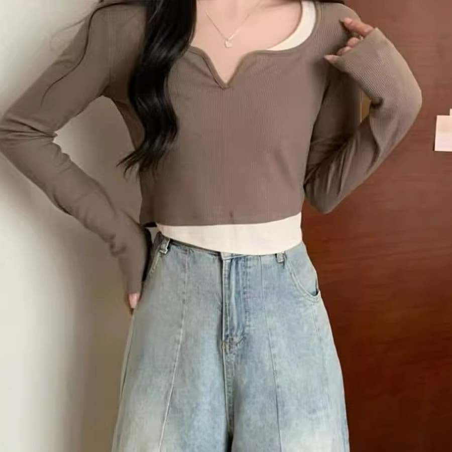 Brown Solid Fitted Top