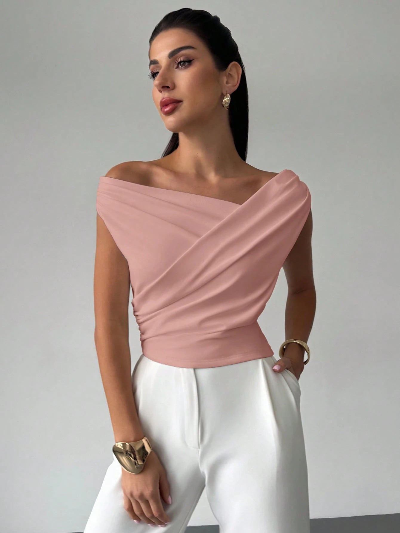 Pink One Shoulder Wrap Top