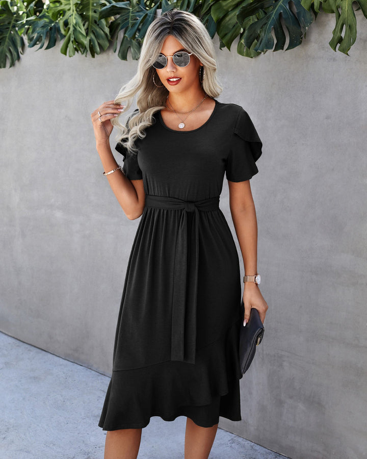 Black Fit And Flare Tiered Midi Dress