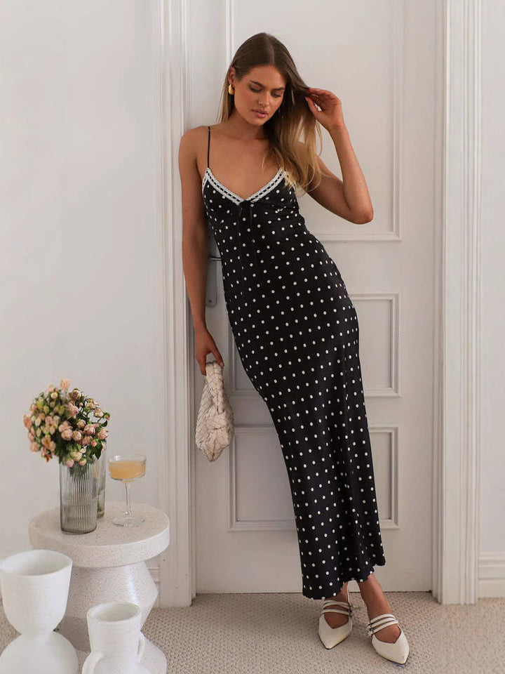 Black Polka Dotted Lace Inserts Dress