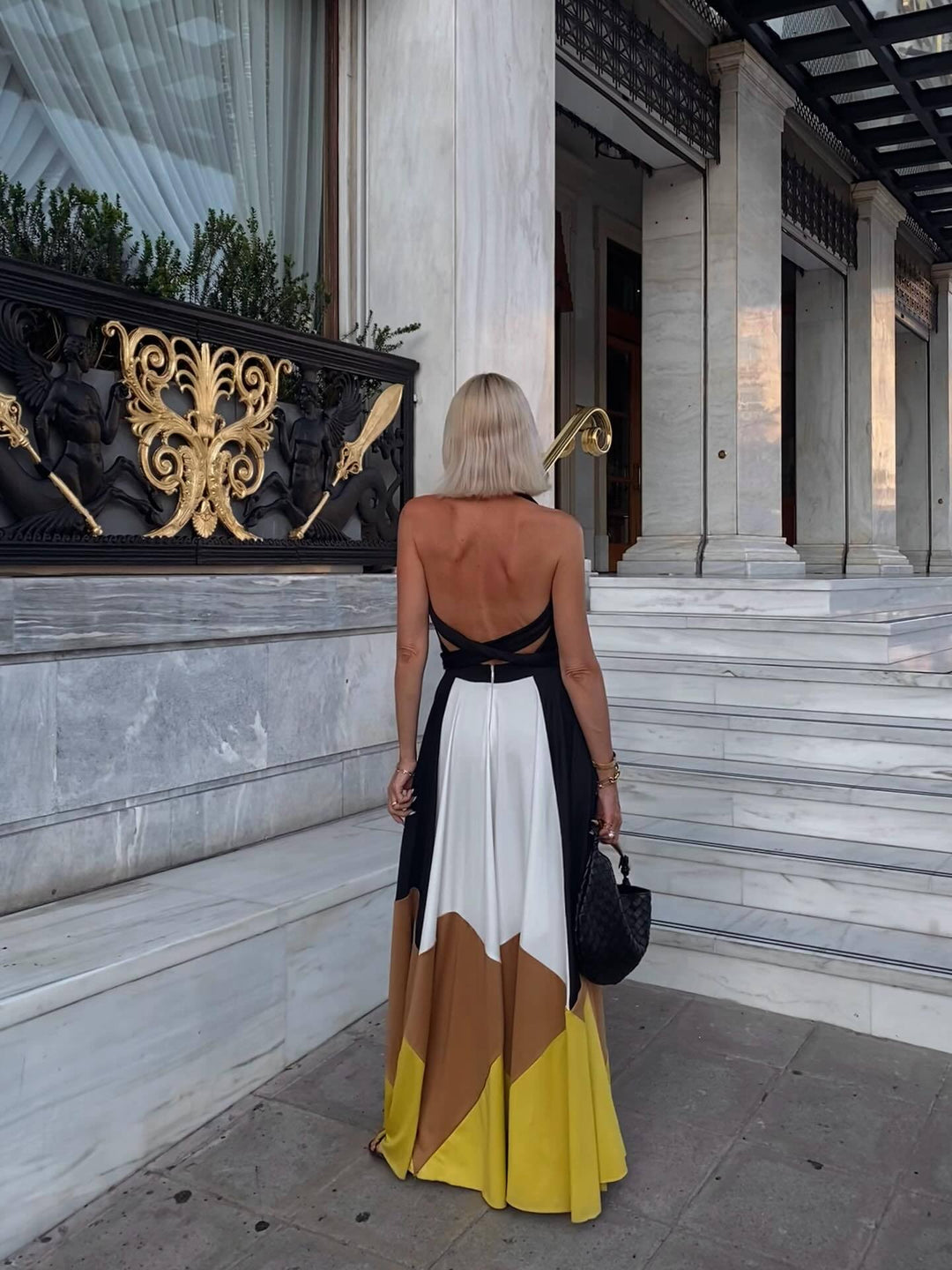 Mustard Halter Neck Abstract Printed Dress