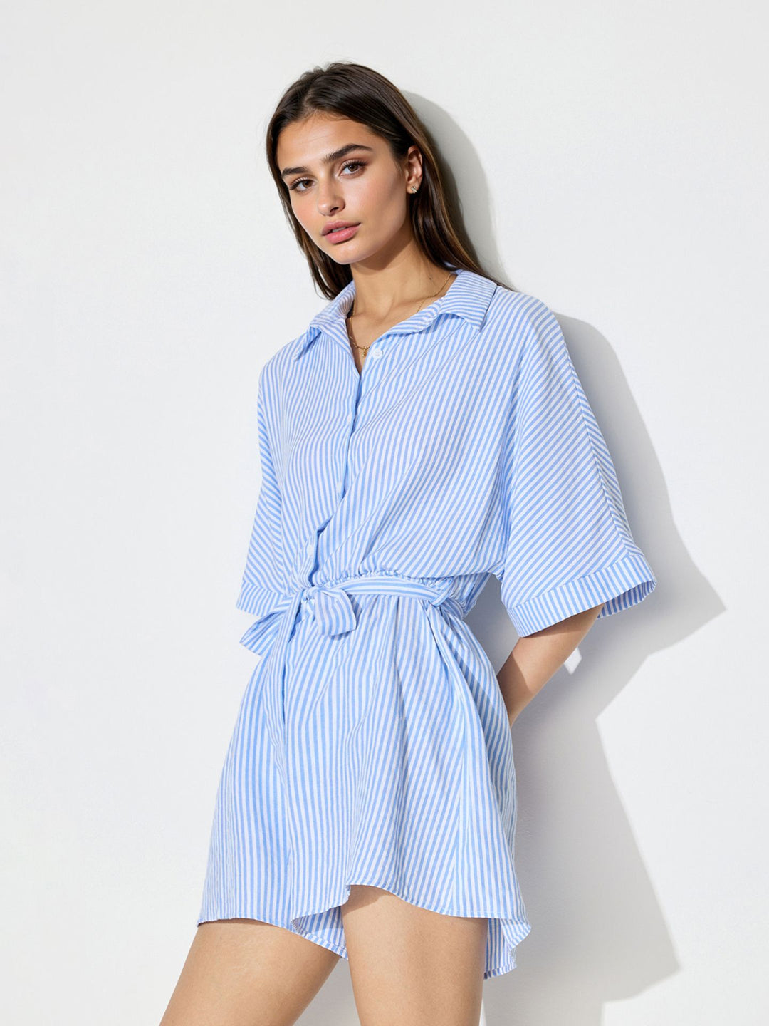 Blue Front Buttoned Playsuit