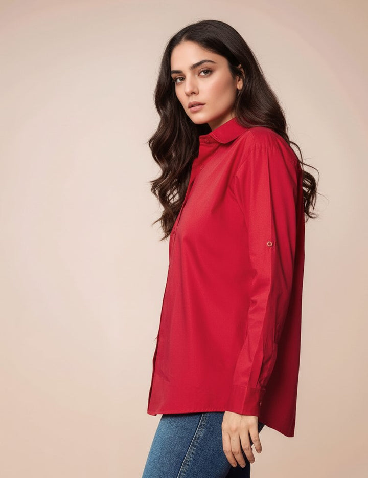 Red Solid Collared Shirt