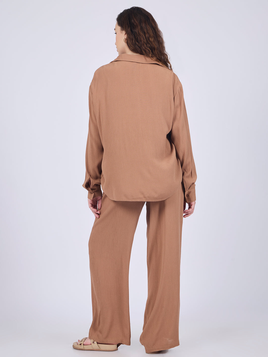 Brown Easy Shirt And Pull On Pants Co-Ord Set