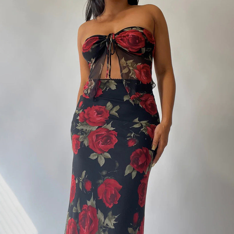 Black Floral Off Shoulder Top With Fitted Skirt Coord Set