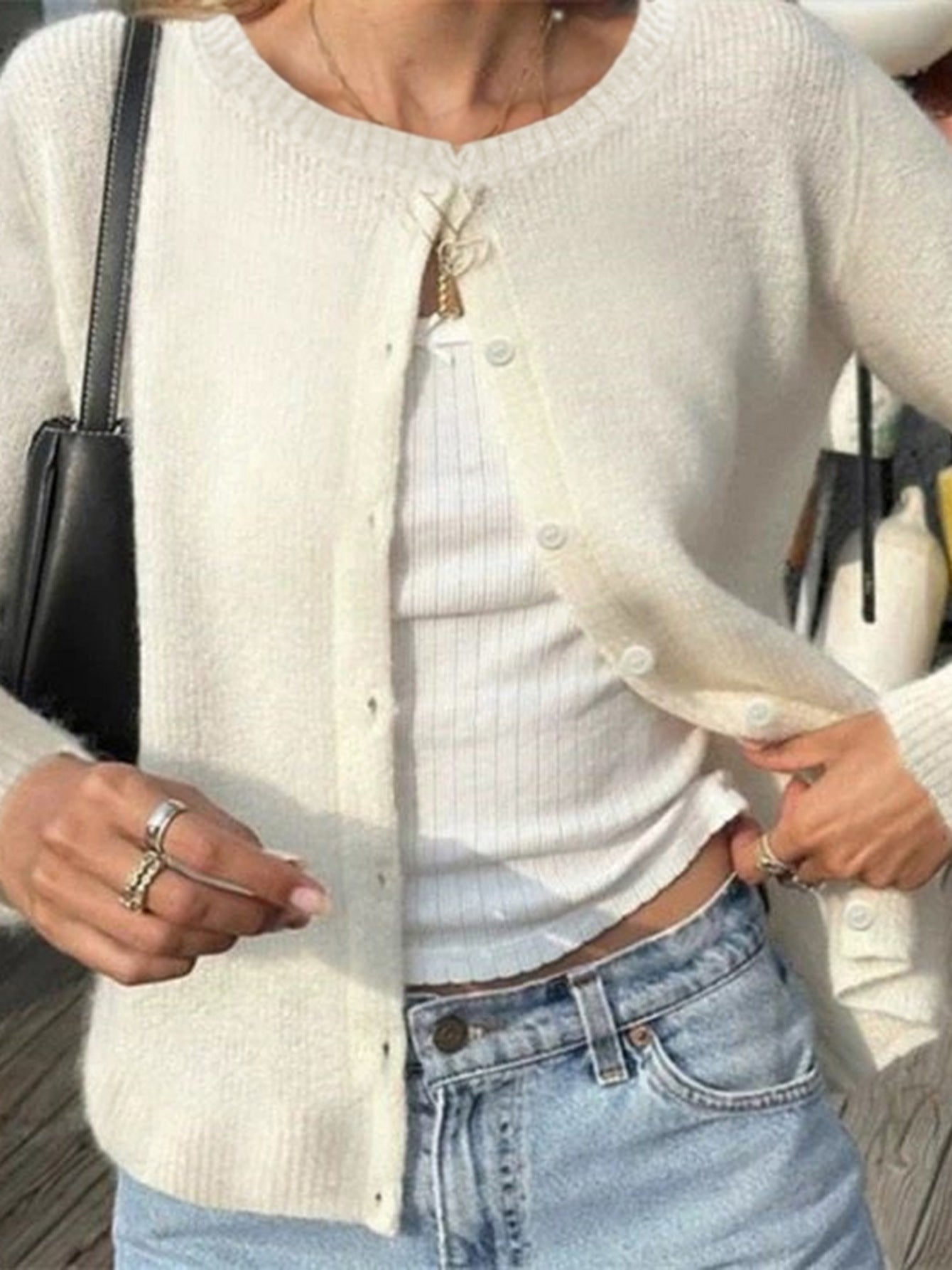 White Solid Full Sleeved Casual Pull Over