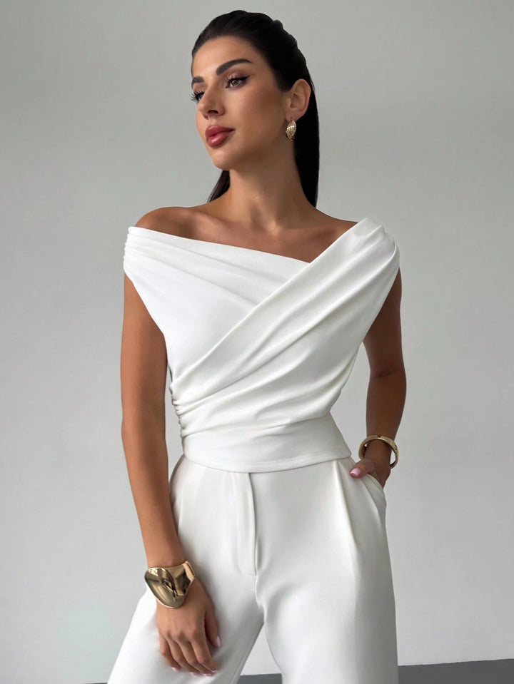 White One Shoulder Wrap Top