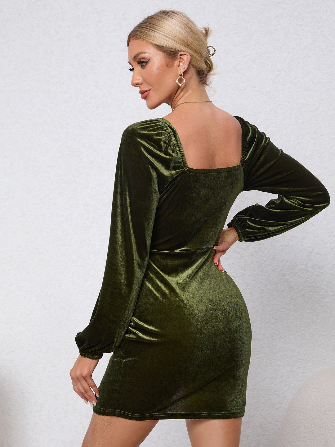 Olive Wrap Hem Velour Dress