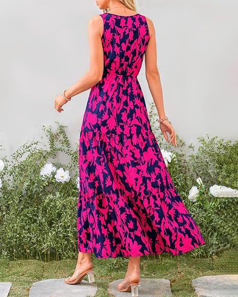 Pink V Neck Printed Cinched Waist Dress