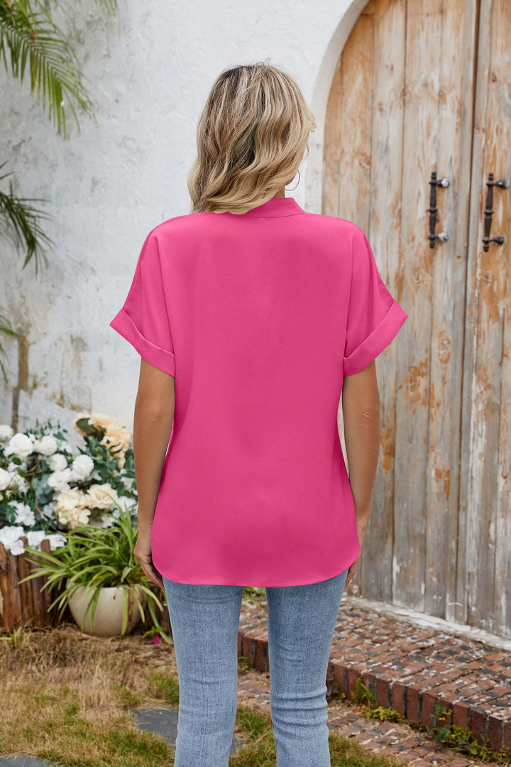Pink Short Sleeve Front Buttoned Shirt
