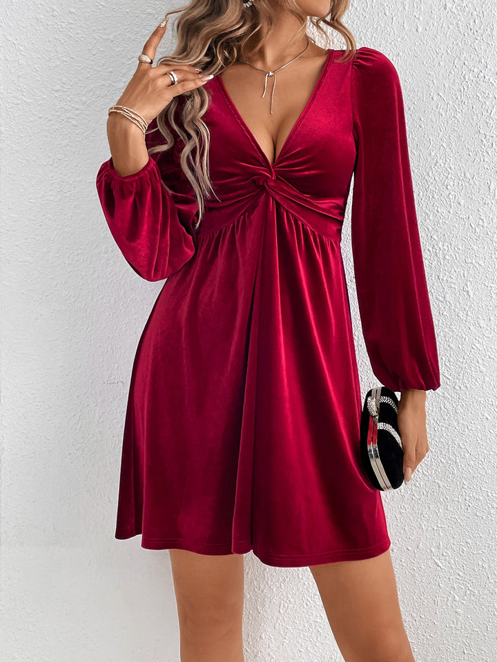 Burgundy Plunge Neck Twisted Mini Dress