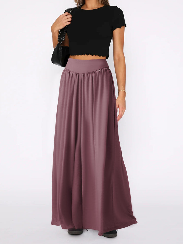Red Wide Leg With Broad Waist Band Trouser