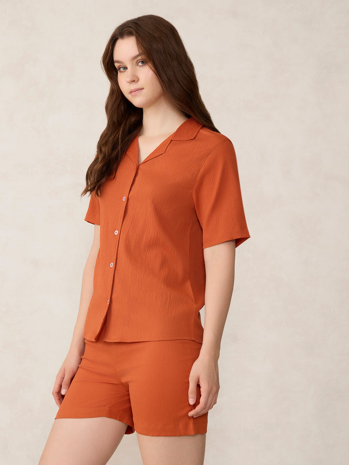 Rust Woven Shirt & Shorts Co-ord Set