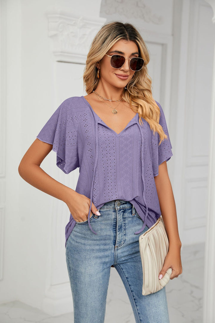 Lilac Flared Sleeves Tie Up Top