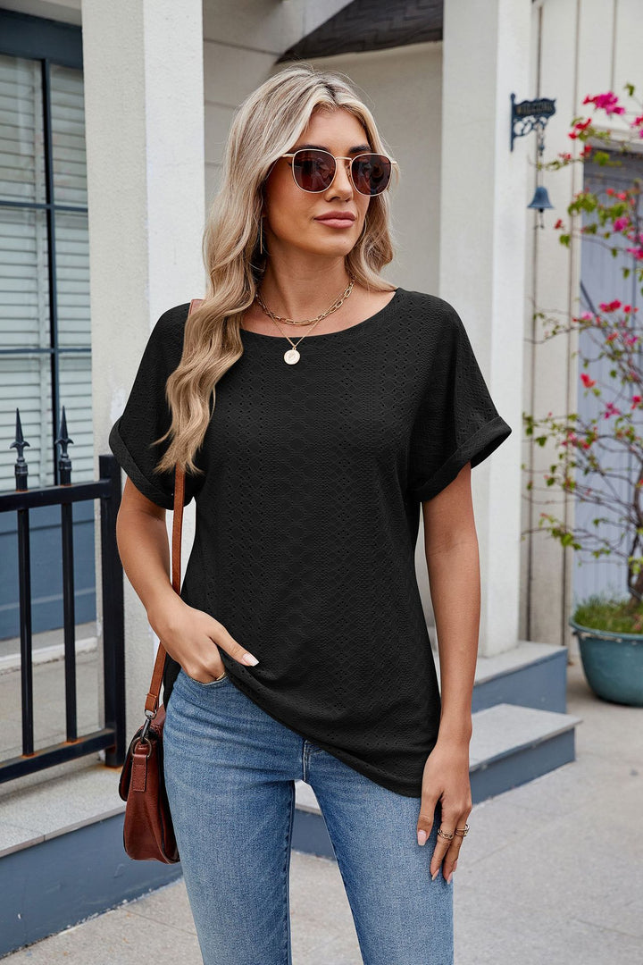 Black Short Sleeve Round Neck Top