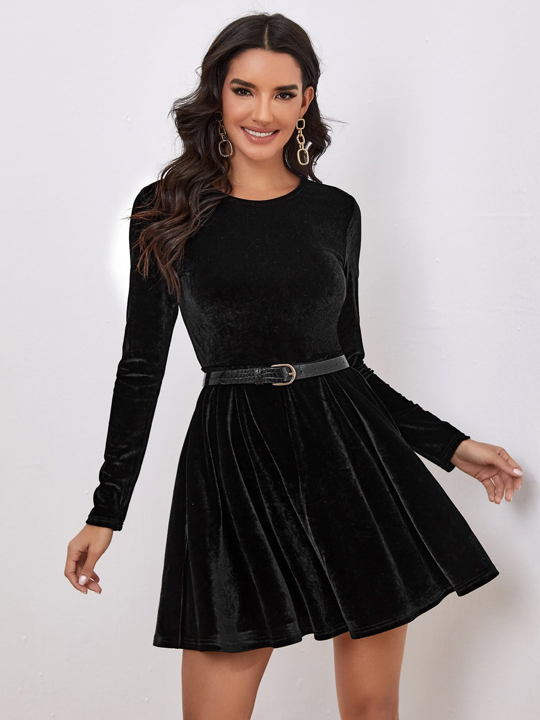 Black Full Sleeved Skater Dress